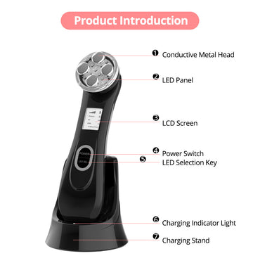 Microcurrent Face Massager with RF + EMS + Phototherapy (LED Therapy) for Lifting and Firming Skin